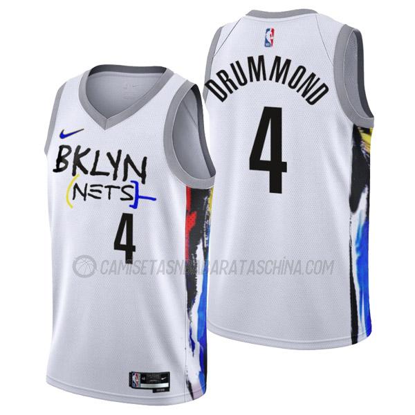 camiseta andre drummond brooklyn nets de 4 hombre city edition 2023 blanco