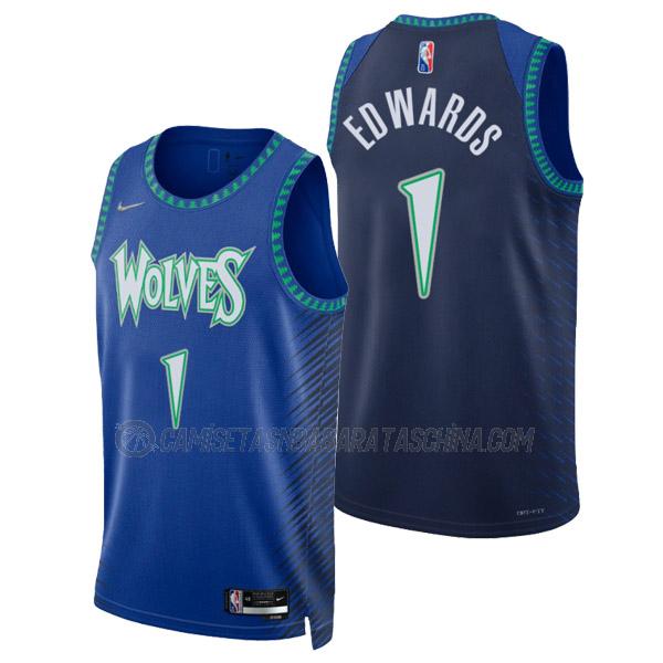 camiseta anthony edwards minnesota timberwolves de 1 hombre city edition 2022 azul