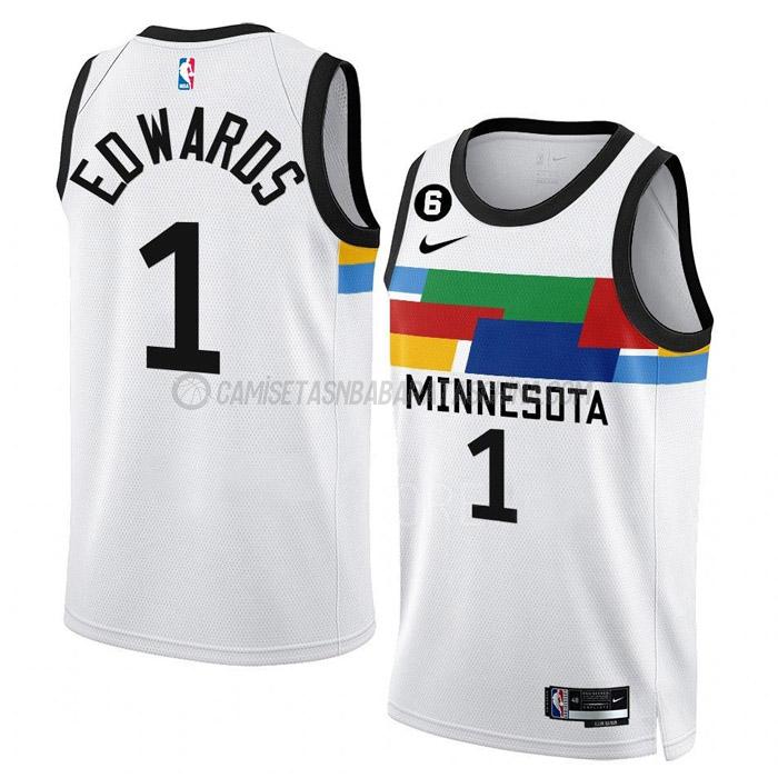 camiseta anthony edwards minnesota timberwolves de 1 hombre city edition 2023 blanco