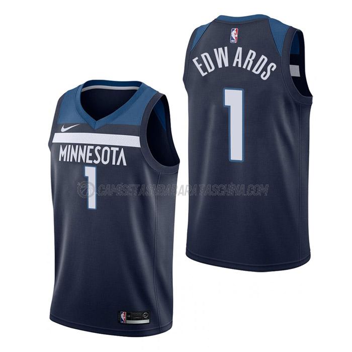 camiseta anthony edwards minnesota timberwolves de 1 hombre icon edition 2023 azul marino