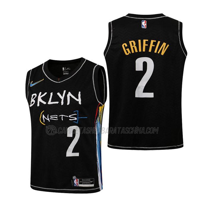 camiseta blake griffin brooklyn nets de 2 niños city edition 2021 negro