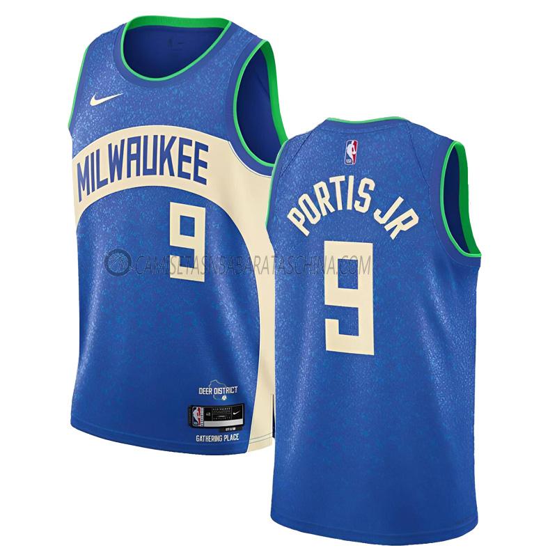 camiseta bobby portis milwaukee bucks de 9 hombre city edition 2023-24 azul