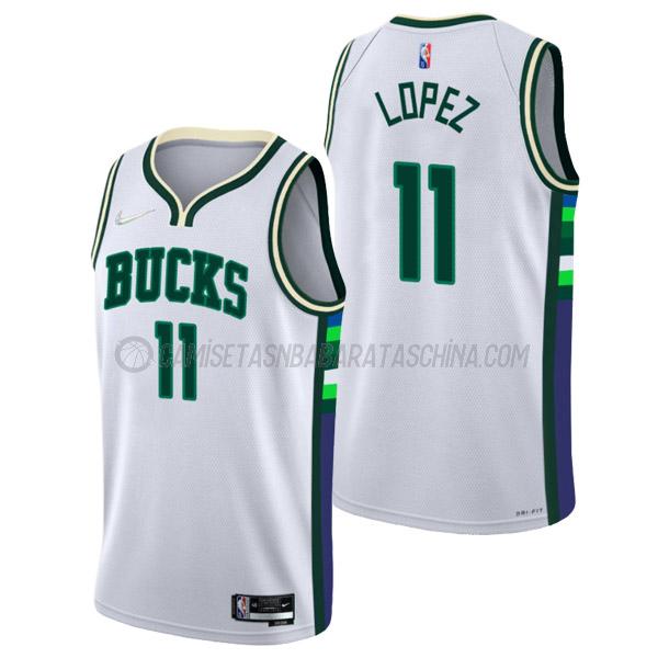 camiseta brook lopez milwaukee bucks de 11 hombre city edition 2022 blanco