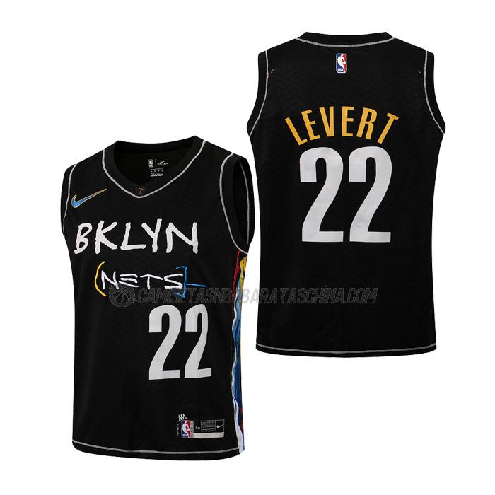 camiseta caris levert brooklyn nets de 22 niños city edition 2021 negro