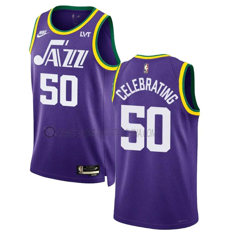 camiseta celebrating utah jazz de 50 hombre classic edition 2023-24 púrpura