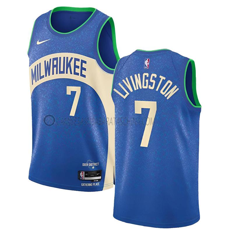 camiseta chris livingston milwaukee bucks de 7 hombre city edition 2023-24 azul