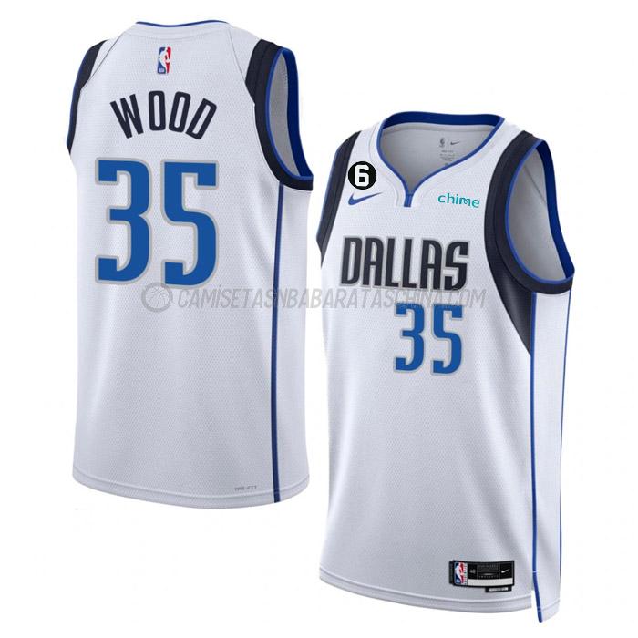 camiseta christian wood dallas mavericks de 35 hombre association edition 2023 blanco