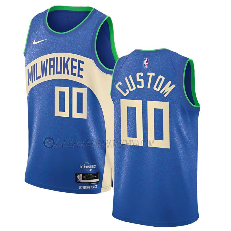 camiseta custom milwaukee bucks de 0 hombre city edition 2023-24 azul