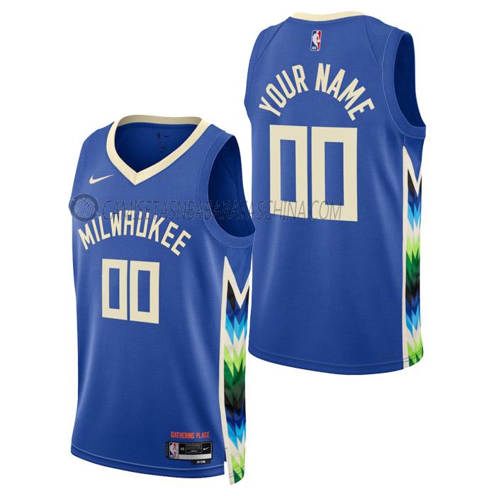 camiseta custom milwaukee bucks de hombre city edition 2023 azul