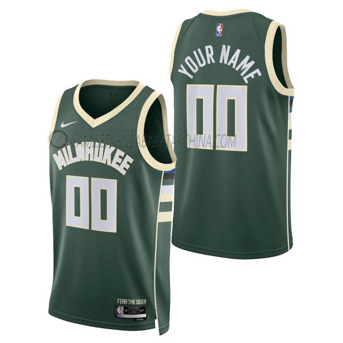 camiseta custom milwaukee bucks de hombre icon edition 2023 verde