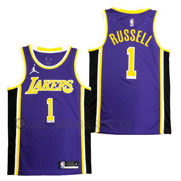 camiseta d'angelo russell los angeles lakers de 1 hombre statement edition 2022 púrpura