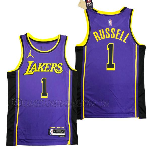 camiseta d'angelo russell los angeles lakers de 1 hombre statement edition 2023 púrpura