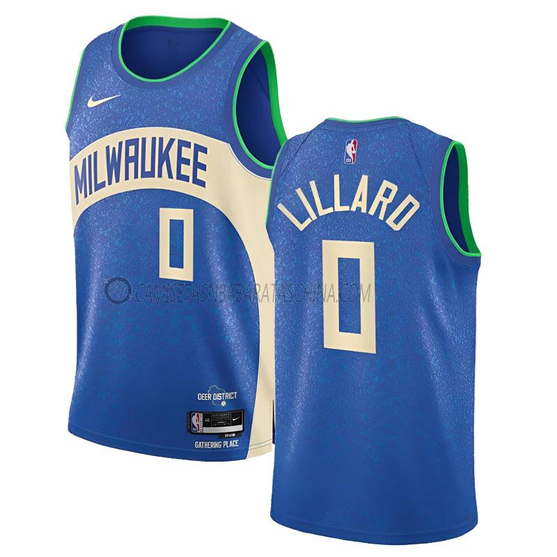 camiseta damian lillard milwaukee bucks de 0 hombre city edition 2023-24 azul