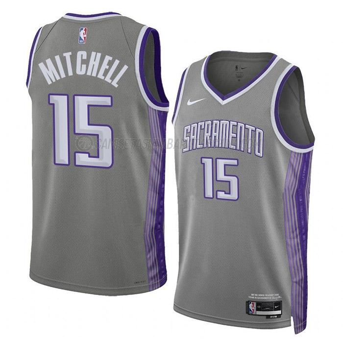 camiseta davion mitchell sacramento kings de 15 hombre city edition 2023 gris