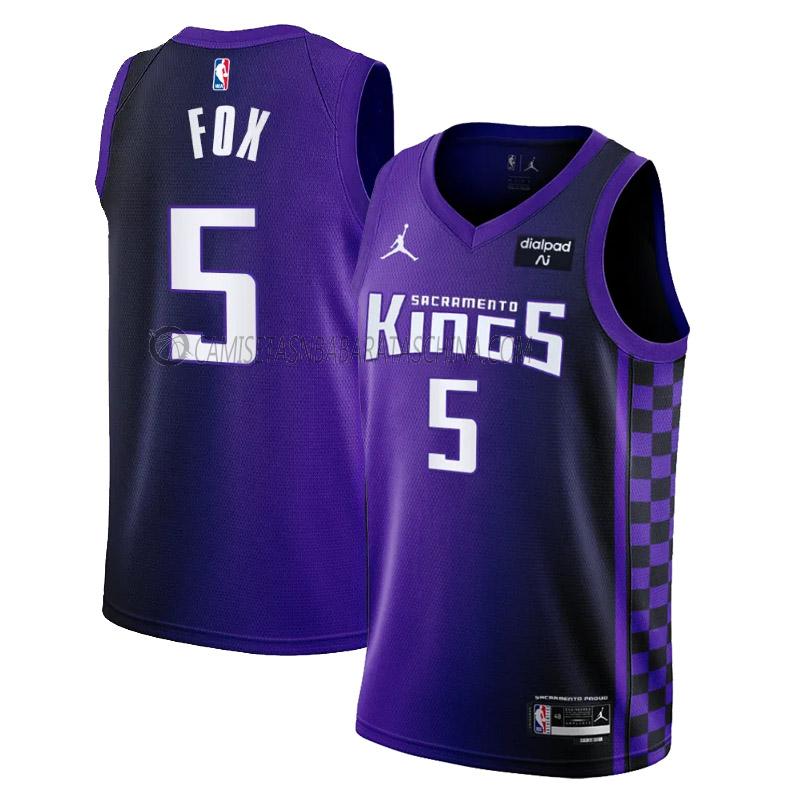 camiseta de'aaron fox sacramento kings de 5 hombre statement edition 2023-24 púrpura