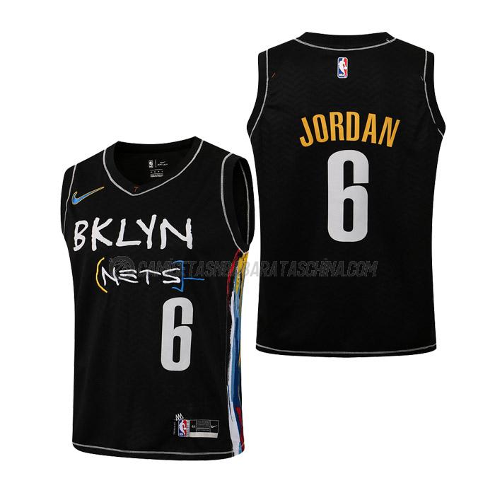 camiseta deandre jordan brooklyn nets de 6 niños city edition 2021 negro