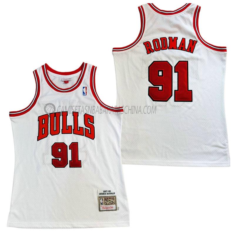 camiseta dennis rodman chicago bulls de 91 hombre retro blanco