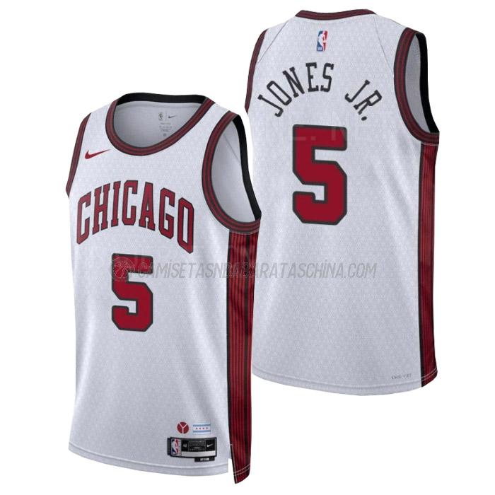 camiseta derrick jones jr chicago bulls de 5 hombre city edition 2023 blanco