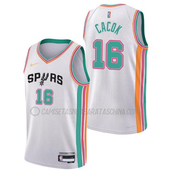 camiseta devontae cacok san antonio spurs de 16 hombre city edition 2022 blanco