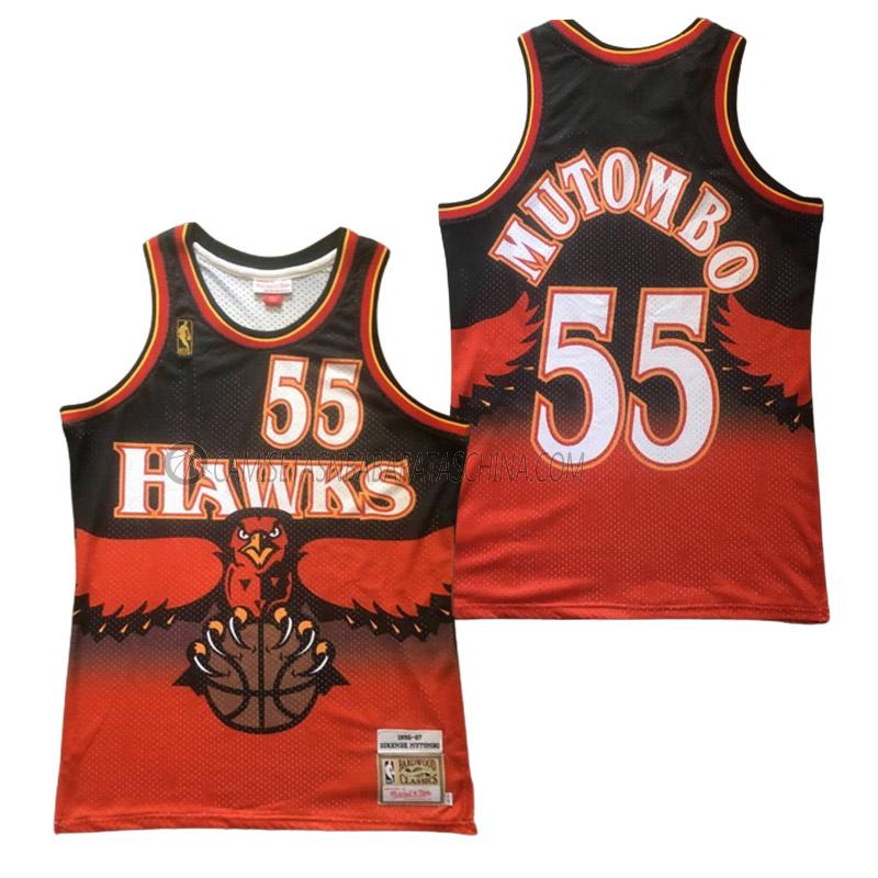 camiseta dikembe mutombo atlanta hawks de 55 hombre retro negro rojo