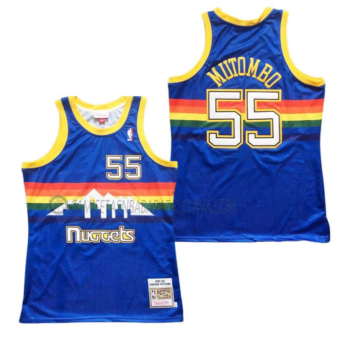 camiseta dikembe mutombo denver nuggets de 55 hombre retro azul