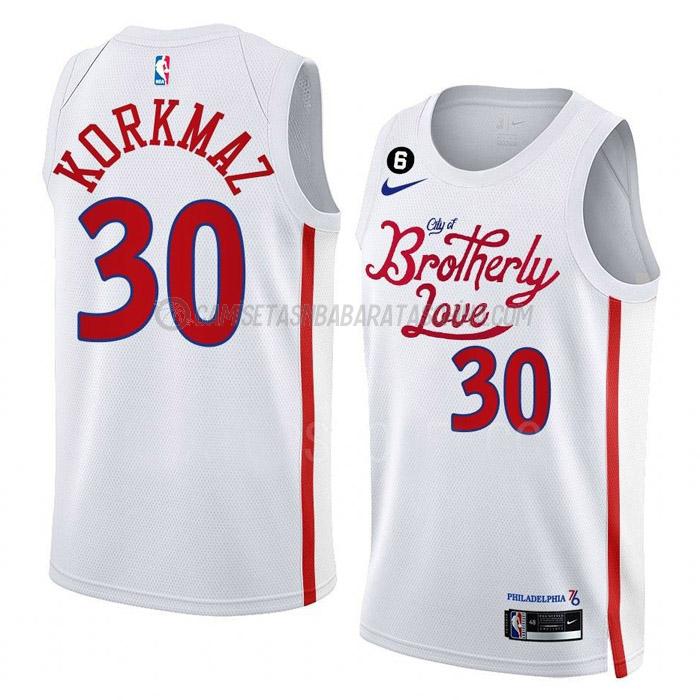 camiseta furkan korkmaz philadelphia 76ers de 30 hombre city edition 2023 blanco