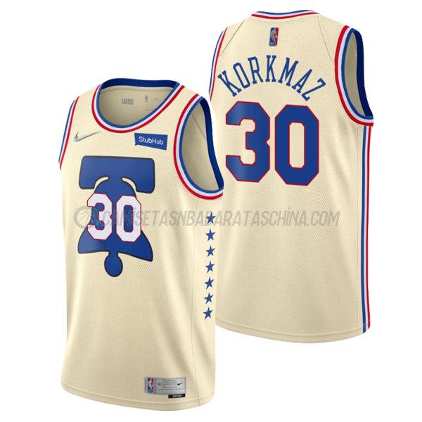 camiseta furkan korkmaz philadelphia 76ers de 30 hombre earned edition 2021 crema