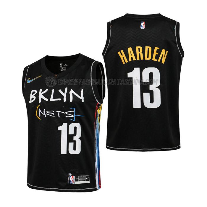 camiseta james harden brooklyn nets de 13 niños city edition 2021 negro