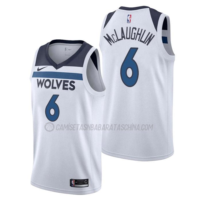 camiseta jordan mclaughlin minnesota timberwolves de 6 hombre association edition 2023 blanco