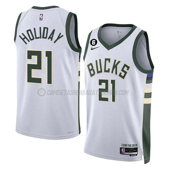 camiseta jrue holiday milwaukee bucks de 21 hombre association edition 2023 blanco