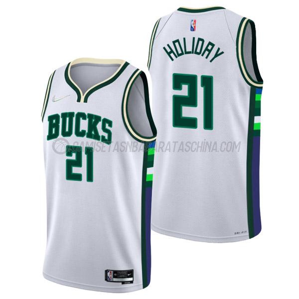 camiseta jrue holiday milwaukee bucks de 21 hombre city edition 2022 blanco