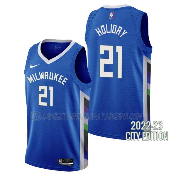 camiseta jrue holiday milwaukee bucks de 21 hombre city edition 2023 azul