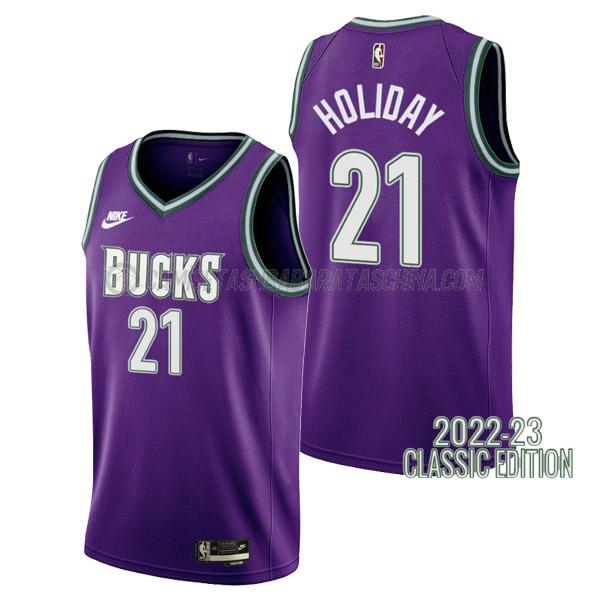 camiseta jrue holiday milwaukee bucks de 21 hombre classic edition 2023 púrpura