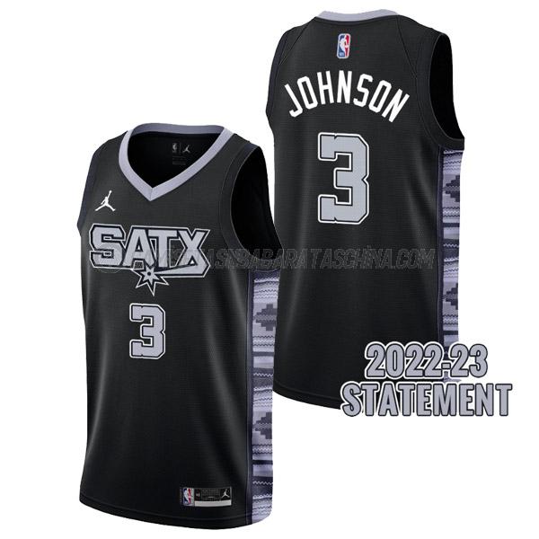 camiseta keldon johnson san antonio spurs de 3 hombre statement edition 2023 negro