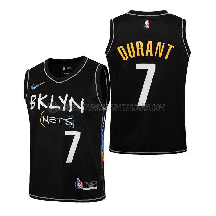 camiseta kevin durant brooklyn nets de 7 niños city edition 2021 negro