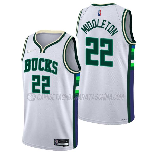 camiseta khris middleton milwaukee bucks de 22 hombre city edition 2022 blanco