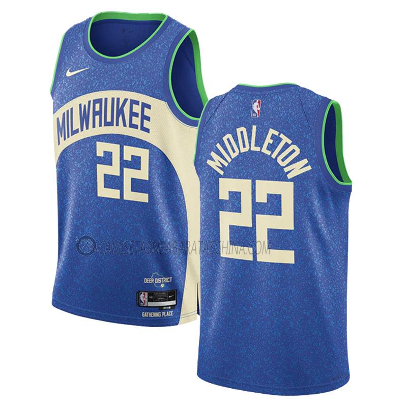 camiseta khris middleton milwaukee bucks de 22 hombre city edition 2023-24 azul