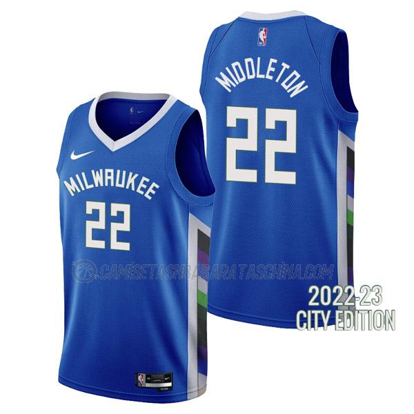 camiseta khris middleton milwaukee bucks de 22 hombre city edition 2023 azul