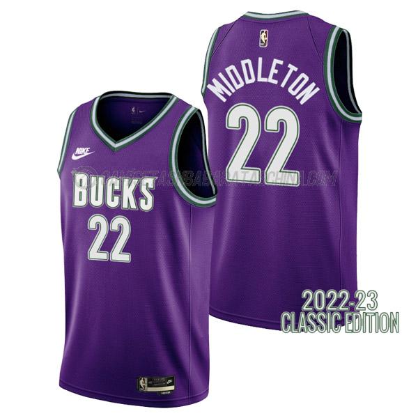 camiseta khris middleton milwaukee bucks de 22 hombre classic edition 2023 púrpura