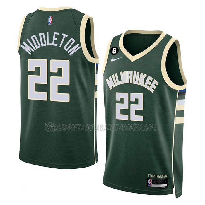 camiseta khris middleton milwaukee bucks de 22 hombre icon edition 2023 verde