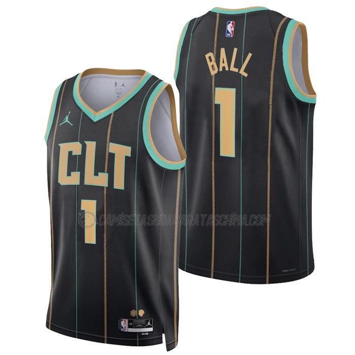 camiseta lamelo ball charlotte hornets de 1 hombre city edition 2023 negro