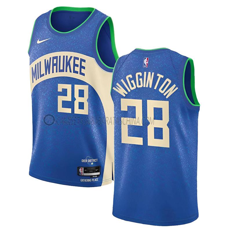 camiseta lindell wigginton milwaukee bucks de 28 hombre city edition 2023-24 azul