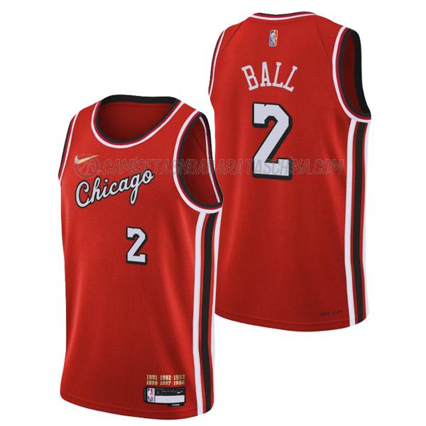 camiseta lonzo ball chicago bulls de 2 hombre city edition 2022 rojo