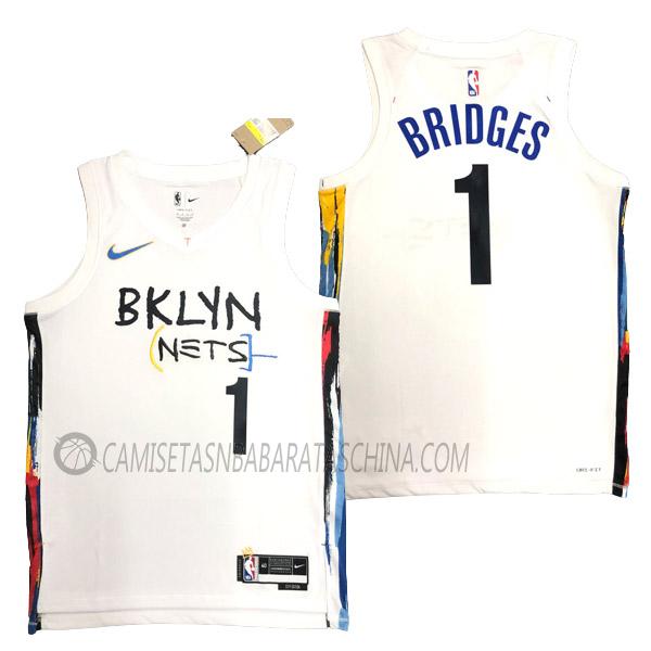 camiseta mikal bridges brooklyn nets de 1 hombre city edition 2023 blanco