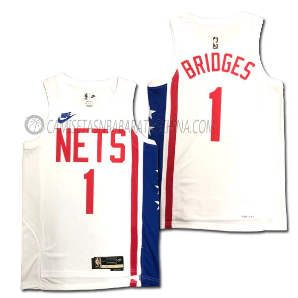 camiseta mikal bridges brooklyn nets de 1 hombre classic edition 2023 blanco