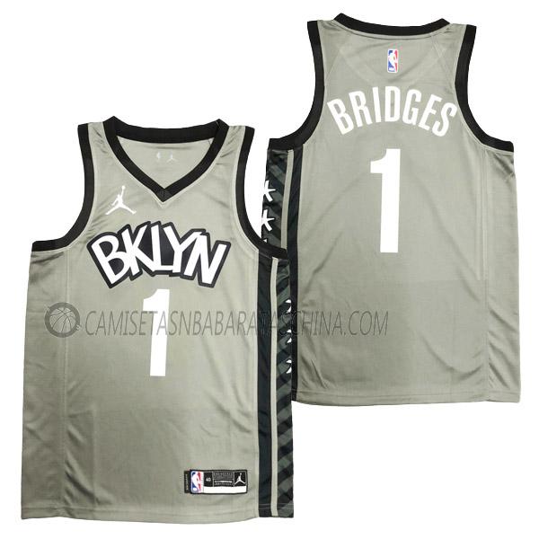 camiseta mikal bridges brooklyn nets de 1 hombre statement edition 2022 gris