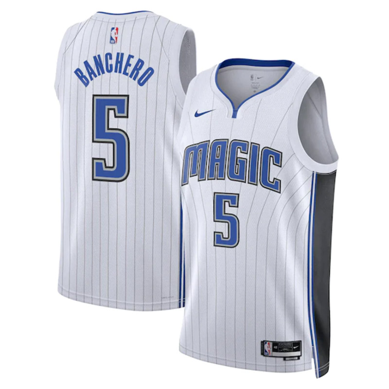 camiseta paolo banchero orlando magic de 5 hombre association edition 2023 blanca