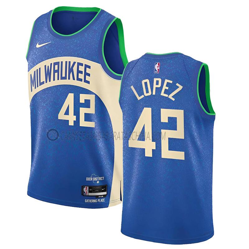 camiseta robin lopez milwaukee bucks de 42 hombre city edition 2023-24 azul