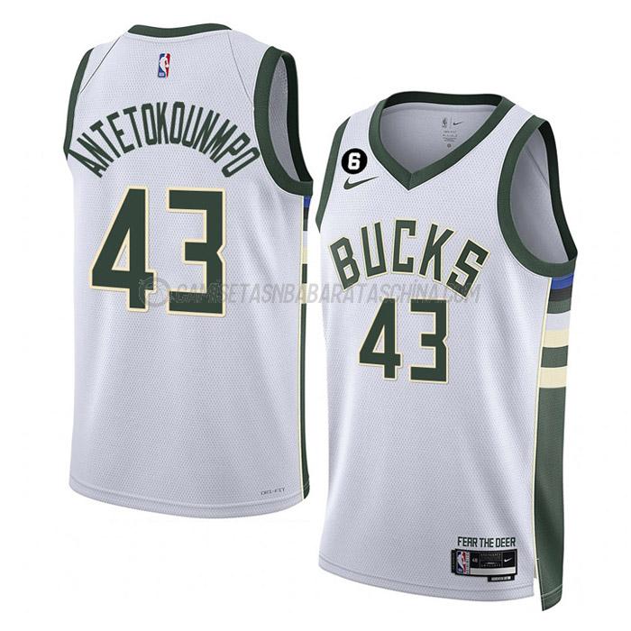 camiseta sandro mamukelashvili milwaukee bucks de 43 hombre association edition 2023 blanco