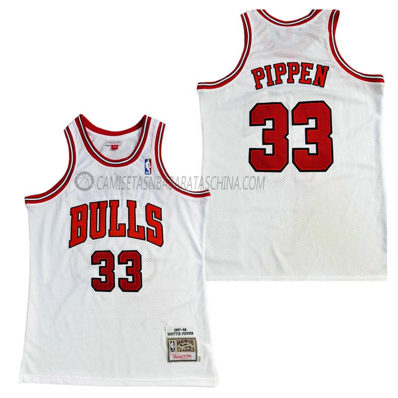 camiseta scottie pippen chicago bulls de 33 hombre retro blanco